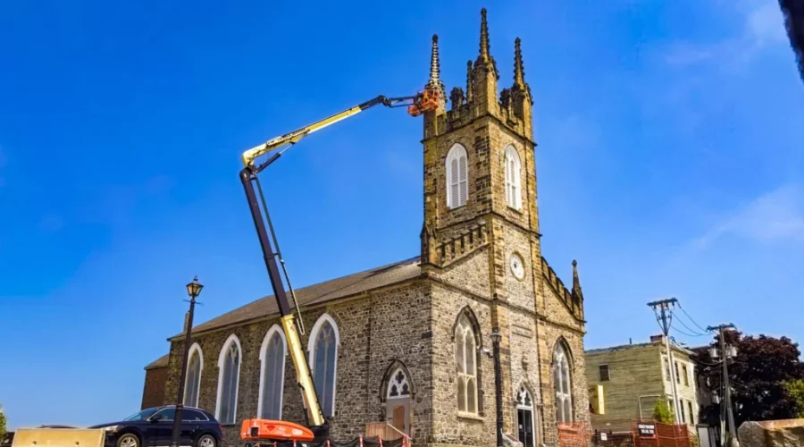 Stone Church tower nears completion, $2M needed to fix rest of building