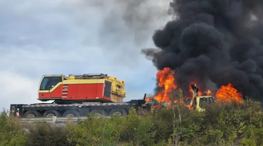 Crane truck fire causes delays on Hwy 1 eastbound
